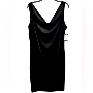 Marina Black Velvet Sleeveless Slouch Neck Knee Length Cocktail Dress Size 14